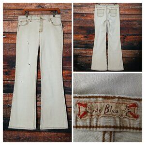 Code Bleu Vintage Jeans Size 14 Flare Leg Ripped Distressed Khaki Tan Denim